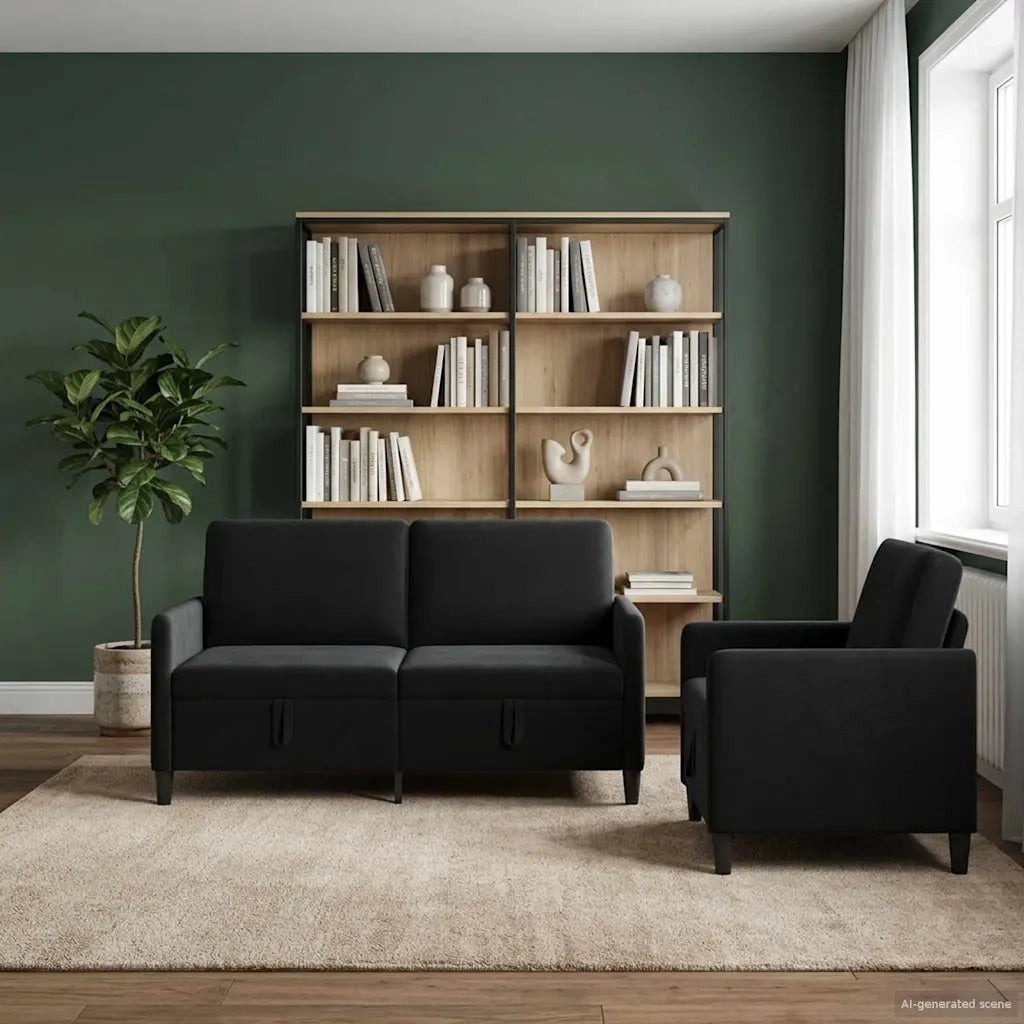 Set di Divani con Storage 2 pz Nero Poliestere 3429196