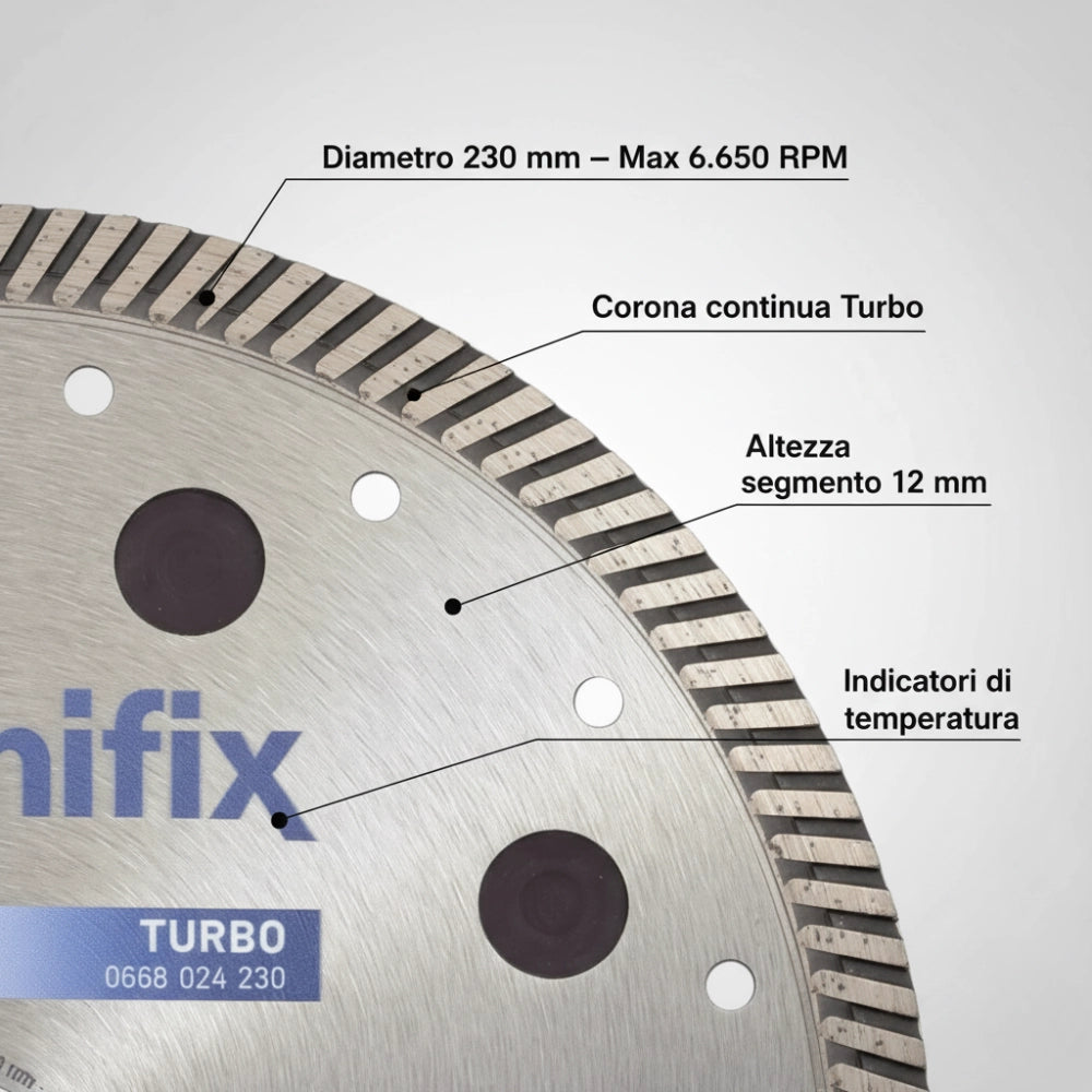 Disco diamantato turbo x-term per taglio cemento e granito Ø 230 h 12 x 2,5 mm