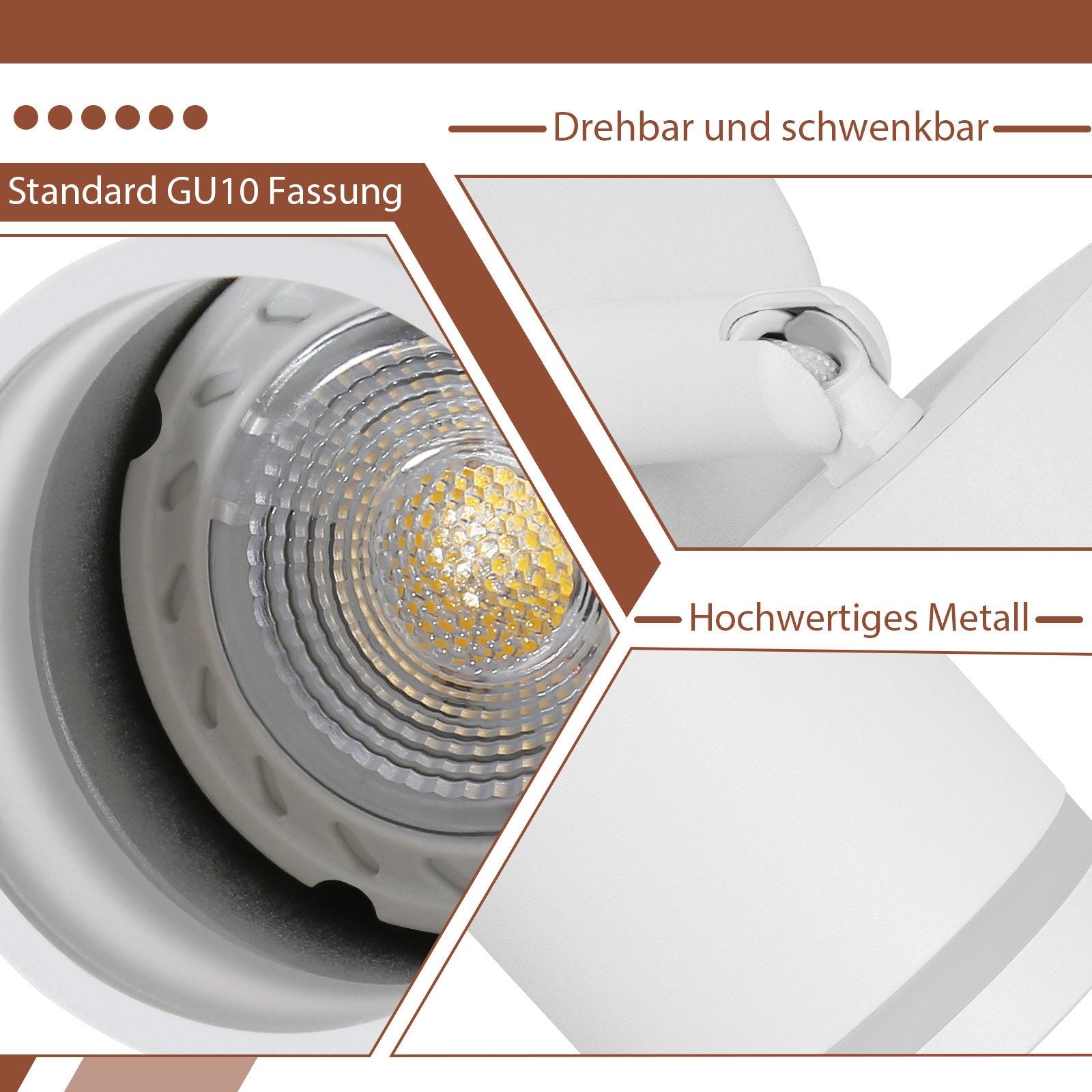 ZMH Faretto da soffitto bianchi 2 luci GU10 orientabili 355° per corridoio