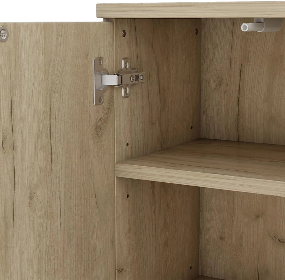 Mobiletto bagno Edge, Bianco, 60 x 79.5 cm con 2 ante e 3 scomparti, per la conservazione in bagno con meccanismo push-to-open