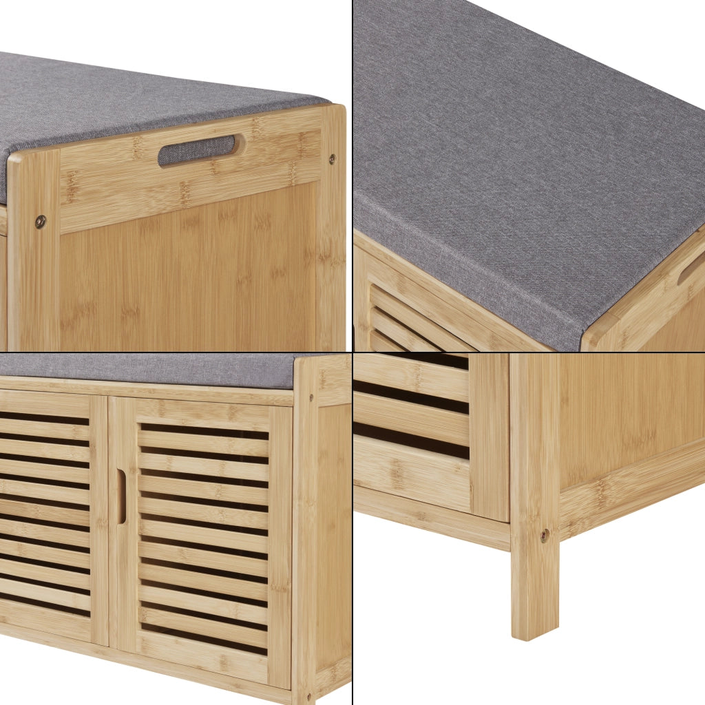 Panca Contenitore Selk Porta Scarpe con Seduta Imbottita - Bambù Naturale [en.casa]