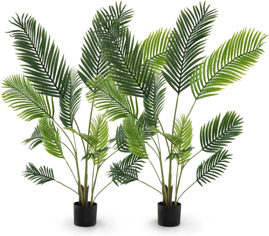 Set di 2 piante artificiali con vaso finto palma con rami e foglie realistiche, pianta decorativa in plastica per ingresso, soggiorno, balcone (140 cm)