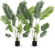 Set di 2 piante artificiali con vaso finto palma con rami e foglie realistiche, pianta decorativa in plastica per ingresso, soggiorno, balcone (140 cm)