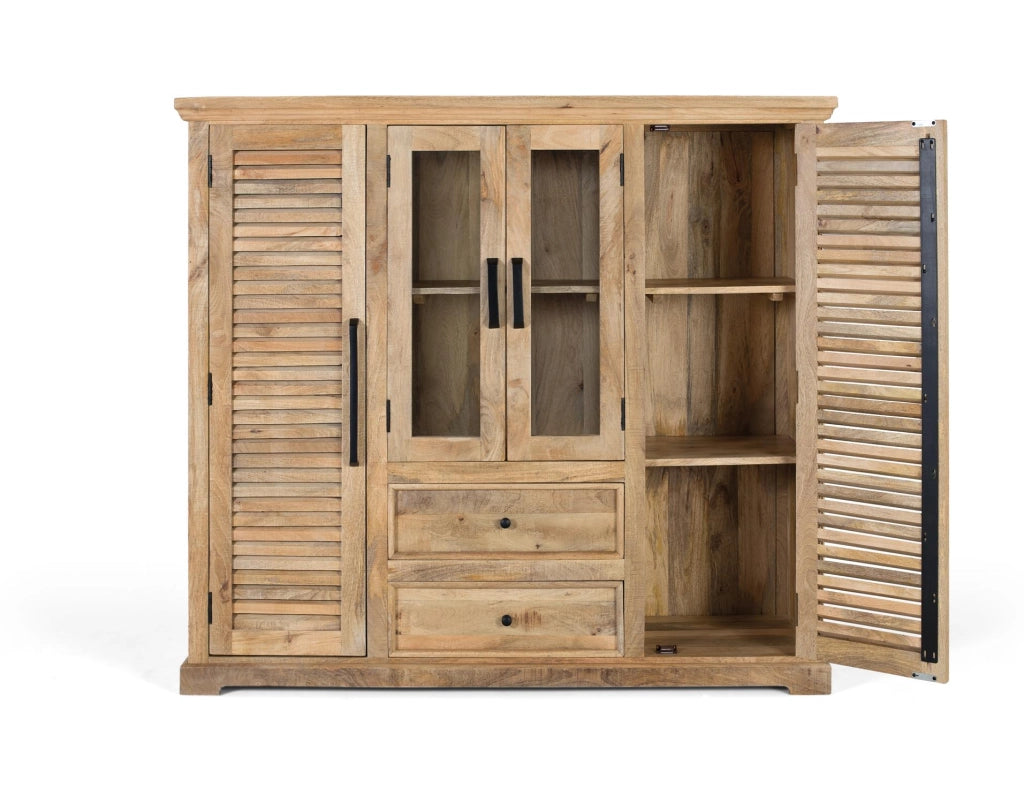 Credenza in legno massello di mango con due ante centrali