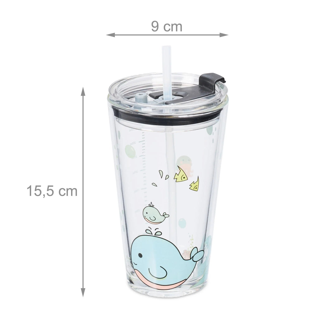 Set di 4 bicchieri per bambini motivo grazioso sala da pranzo pratico con manico 12 x 8 x 8 cm in vetro blu 13_0012664