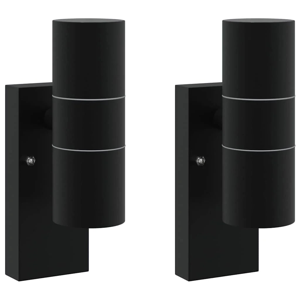 Set di 2 applique da esterno cilindriche dal design contemporaneo per giardino 7 x 10 x 22 cm in acciaio inox nero 02_0056544