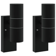 Set di 2 applique da esterno cilindriche dal design contemporaneo per giardino 7 x 10 x 22 cm in acciaio inox nero 02_0056544