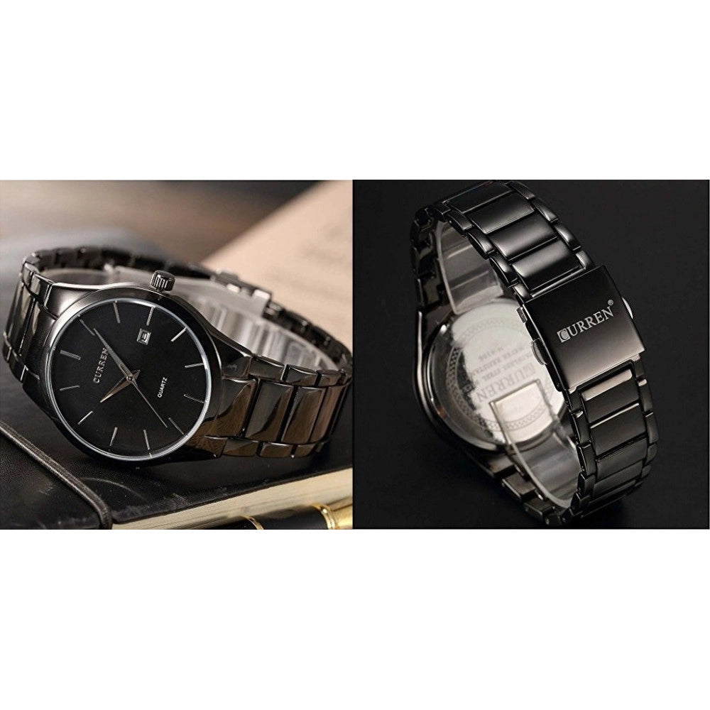 Trade Shop - Curren Orologio Da Polso Uomo Acciaio Inox Analogico Quarzo Quadrante Nero -