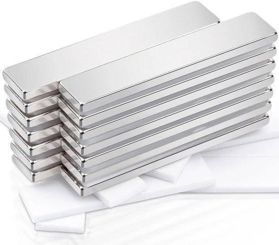 Pacco di 14 magneti neodymium, extra resistenti, grandi, 50 x 10 x 3 mm, magneti rettangolari, magneti forti per lavagne magnetiche, magneti per frigorifero, magneti adesivi, magneti forti di ossido di neodimio per armadietti di cucina