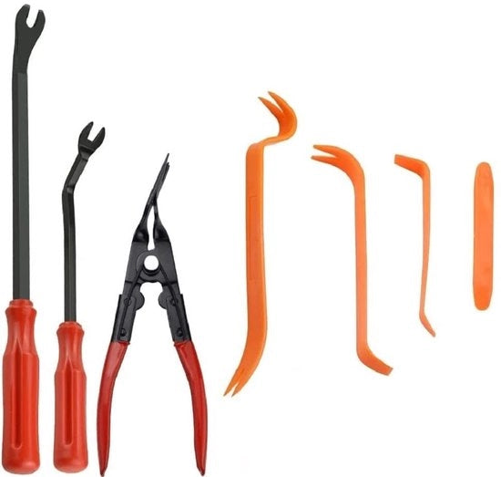 Set di strumenti per la rimozione di interfacce interne 7 pezzi con tas di stoffa, kit di rimozione per pannelli di interno e rivestimenti, strumento di rimozione per auto con set di strumenti per la rimozione di interfacce interne, modello 7 pezzi