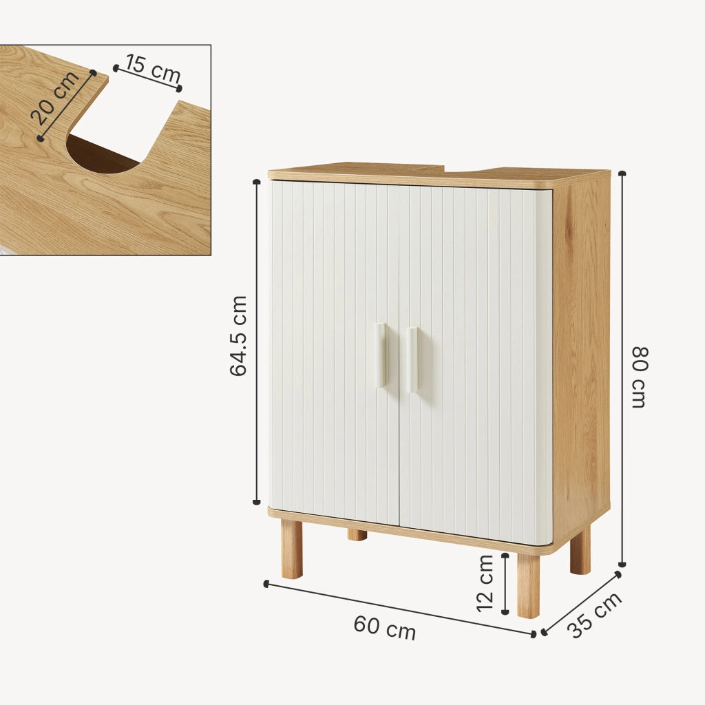 Mobile Sottolavabo da Terra Ferrersp a 2 Ante 80 x 60 x 35 cm - Effetto Rovere / Avena Oatmeal [en.casa]