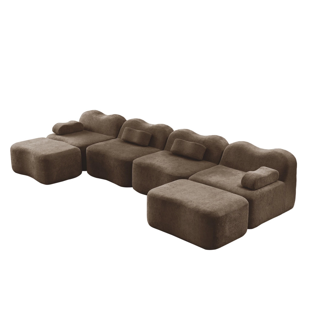 Divano Modulare U 4 Posti con 2 Ottoman ¨C MINIMAL ¨C Tessuto Marrone, Braccioli Mobili