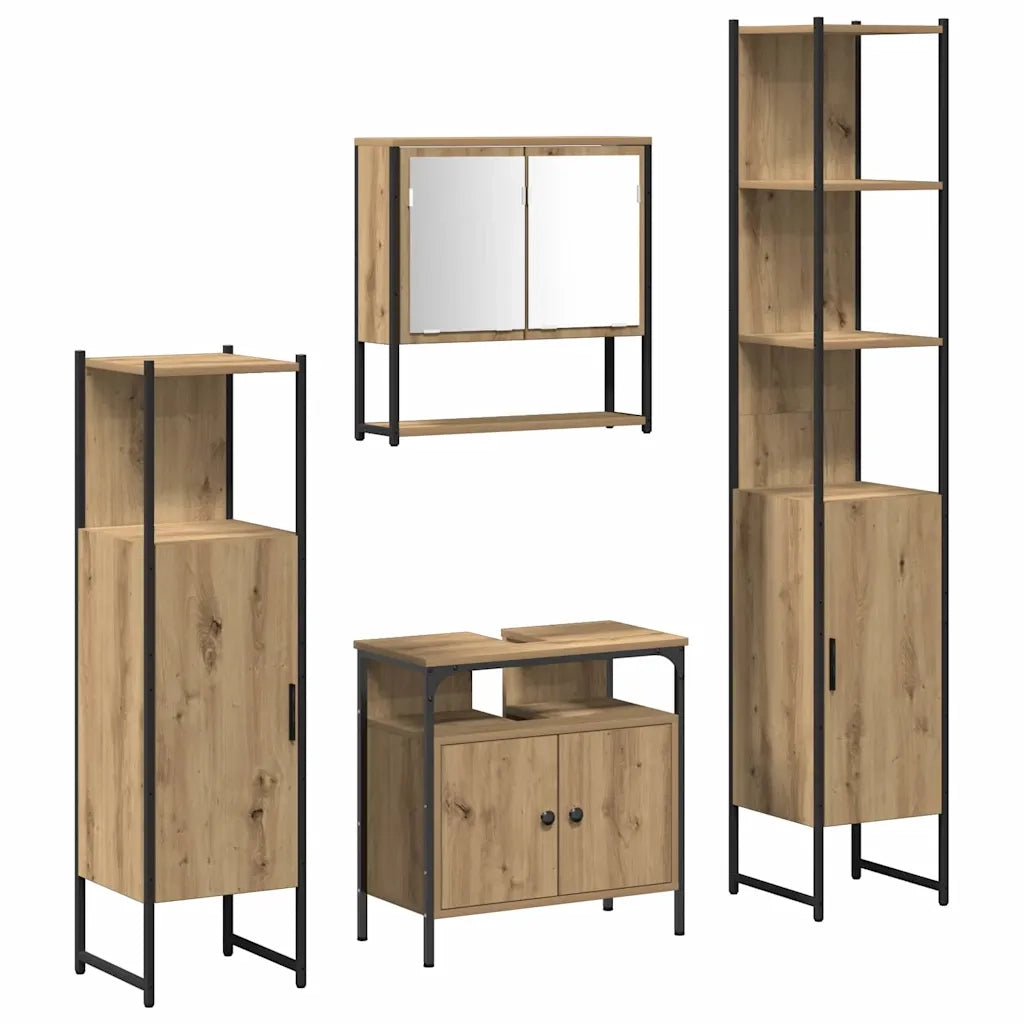 Set di mobili per il bagno con porta 4 pcs rovere artigianale 3334407