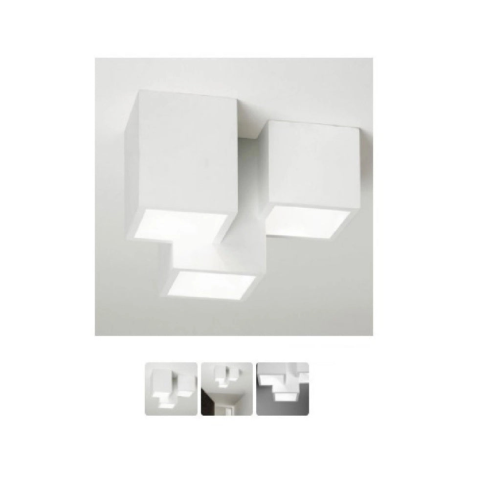 Trade Shop - Lampadario Plafoniera Lampada A Soffitto 3 Cubi Gesso Portalampada Gu10 Gs-c06-3 -