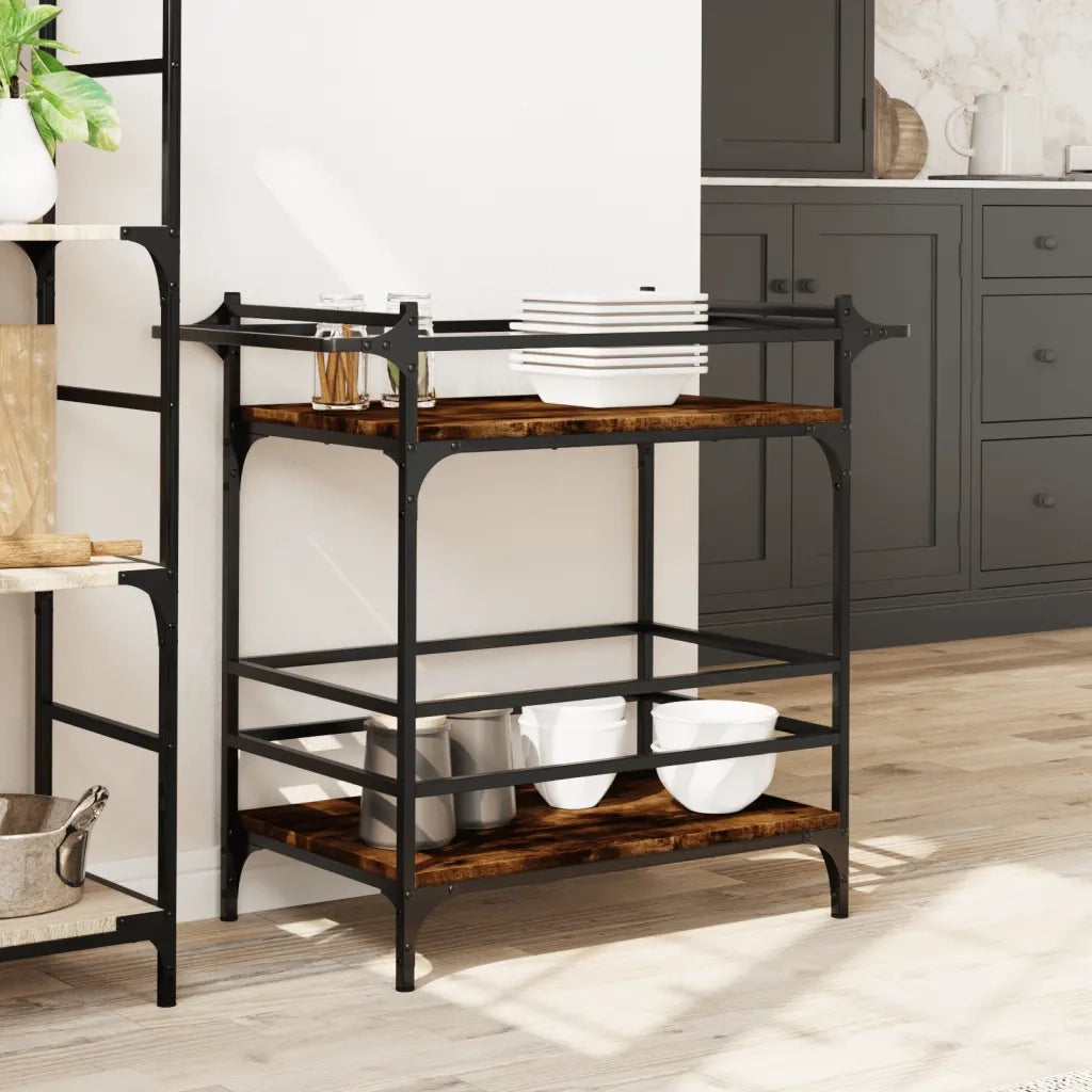 Carrello da Cucina-Scaffale per Cucina Rovere Fumo 82x40x78,5 cm Legno Multistrato