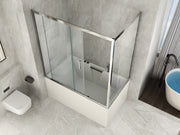 Box Doccia per Vasca a 2 Lati in Vetro Trasparente da 6 mm 1 Lato Fisso e 1 Porta Scorrevole - Misura: 65 x 140 x h150