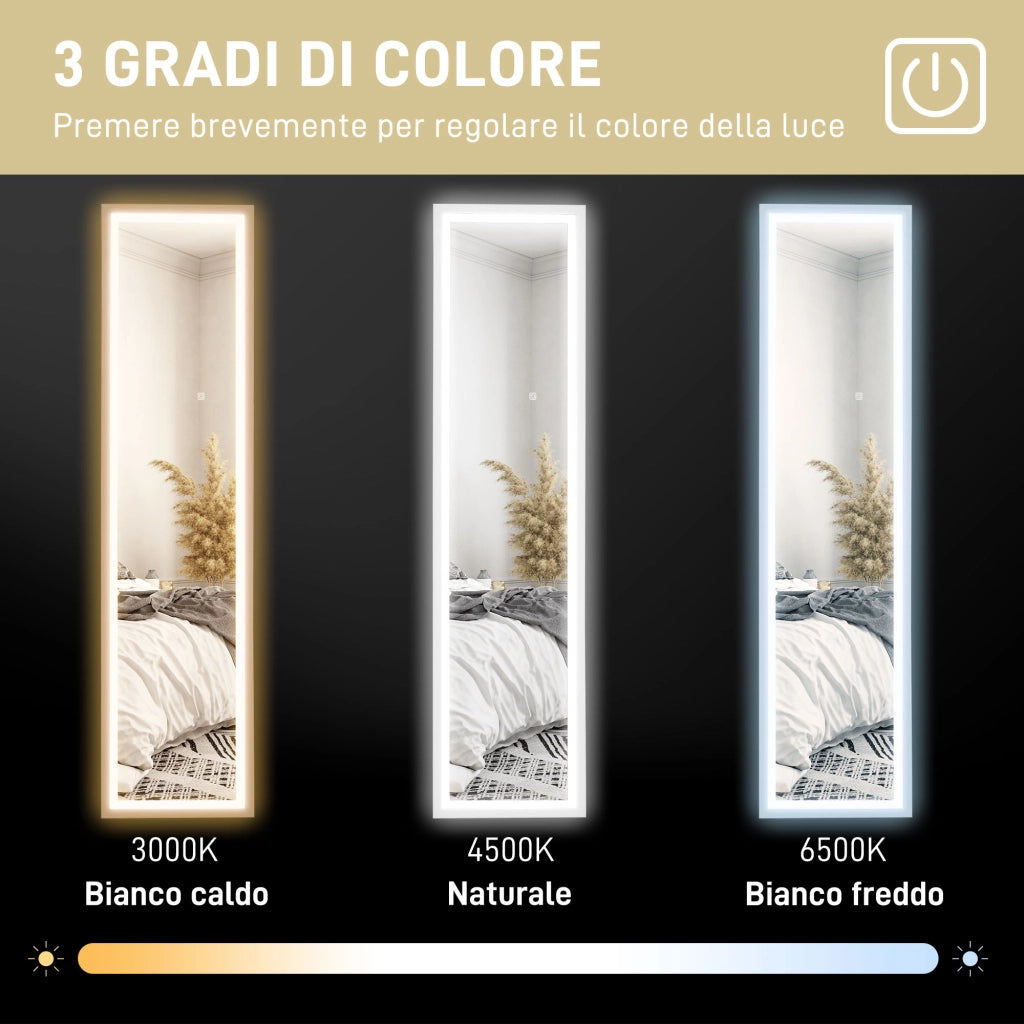 Specchio da Terra con Luci LED ¨C zephmum ¨C Bianco 40x160 cm