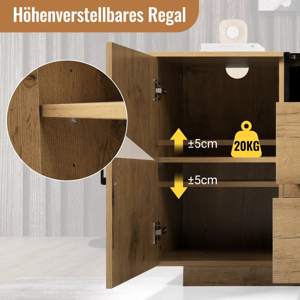 CREDENZA in effetto rovere 140x40x70 cm con 2 cassetti, 2 armadi e vano aperto
