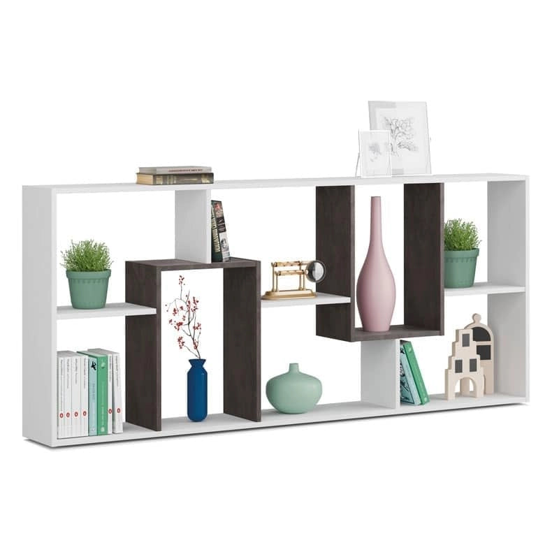 Scaffale Libreria 8 Vani Reversibile Verticale O Orizzontale Mobile Divisorio Da Parete Design Moderno Per Soggiorno Studio E Living 180 x 80 x 25 Cm Bianco E Ossido