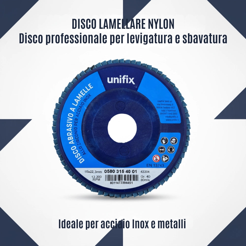 Disco lamellare abrasivo zirconio supporto nylon Ø 115 x 22 mm *** misura Ø 115 x 22 grana 120, confezione 1