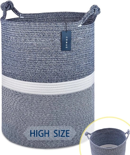 Dekenmand Extra Grande, Cassetto di Stoccaggio Alto, 39,9 x 55,1 cm, Cassetto di Lavaggio Alto in Canapa, Cassetto di Lavaggio XXXL, Cassetto di Giocattoli, Cassetto di Abbigliamento, Cassetto a Miscelazione Blu Marina/Wit