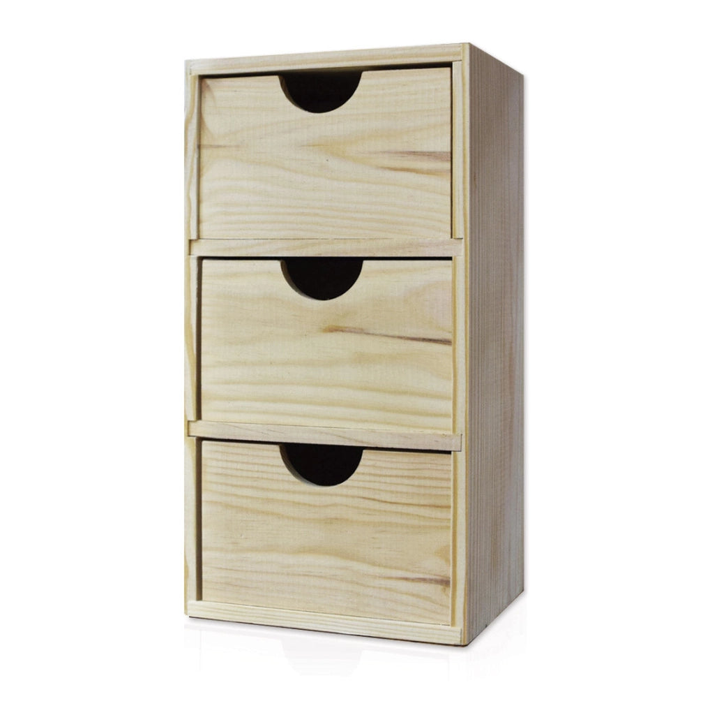 Cassettiera da Tavolo  3 Cassetti 32x17,1x14 cm in Legno di Pino Massello Naturale