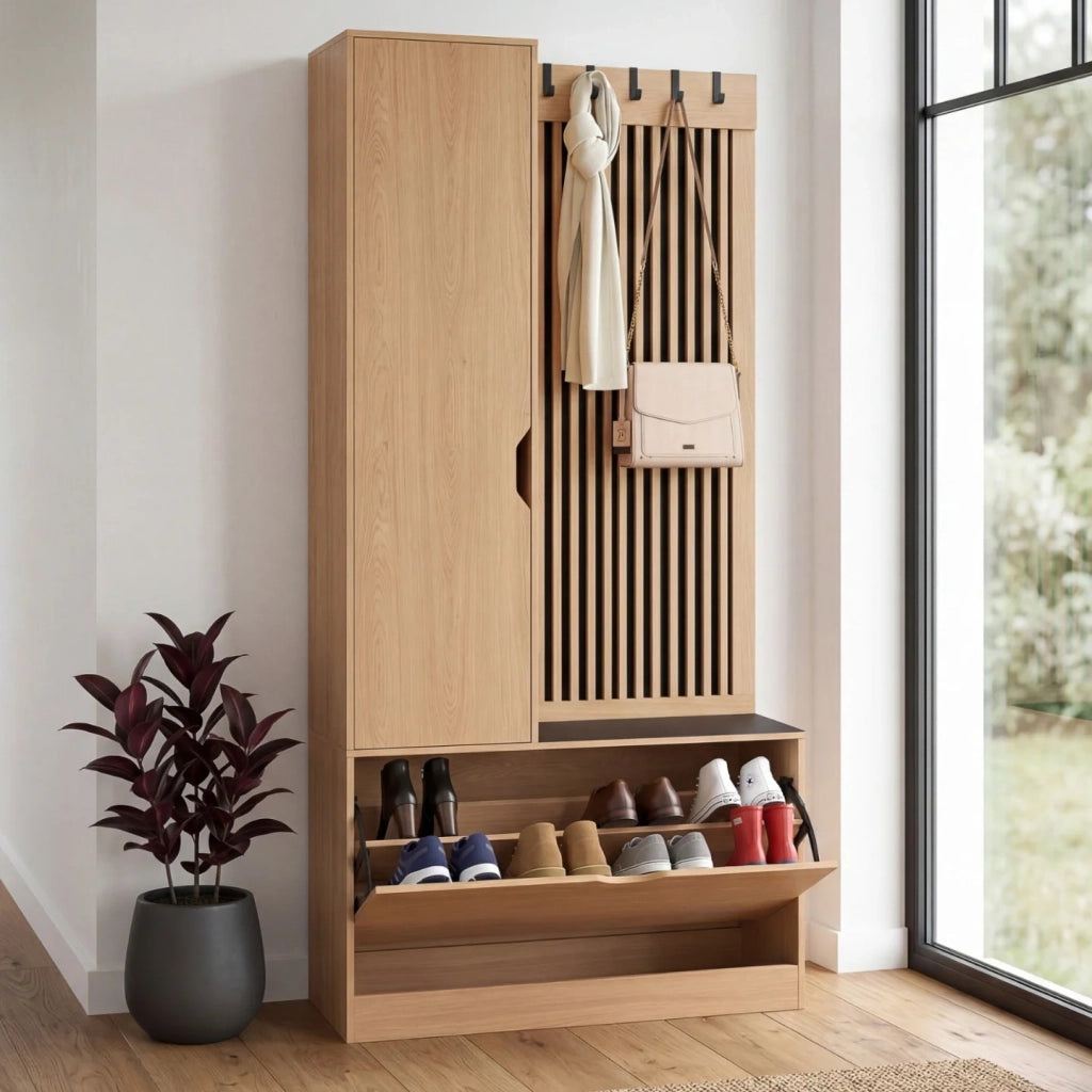 IDMarket - JACK Armadio a 2 ante in legno e doghe nere traforate per scarpe