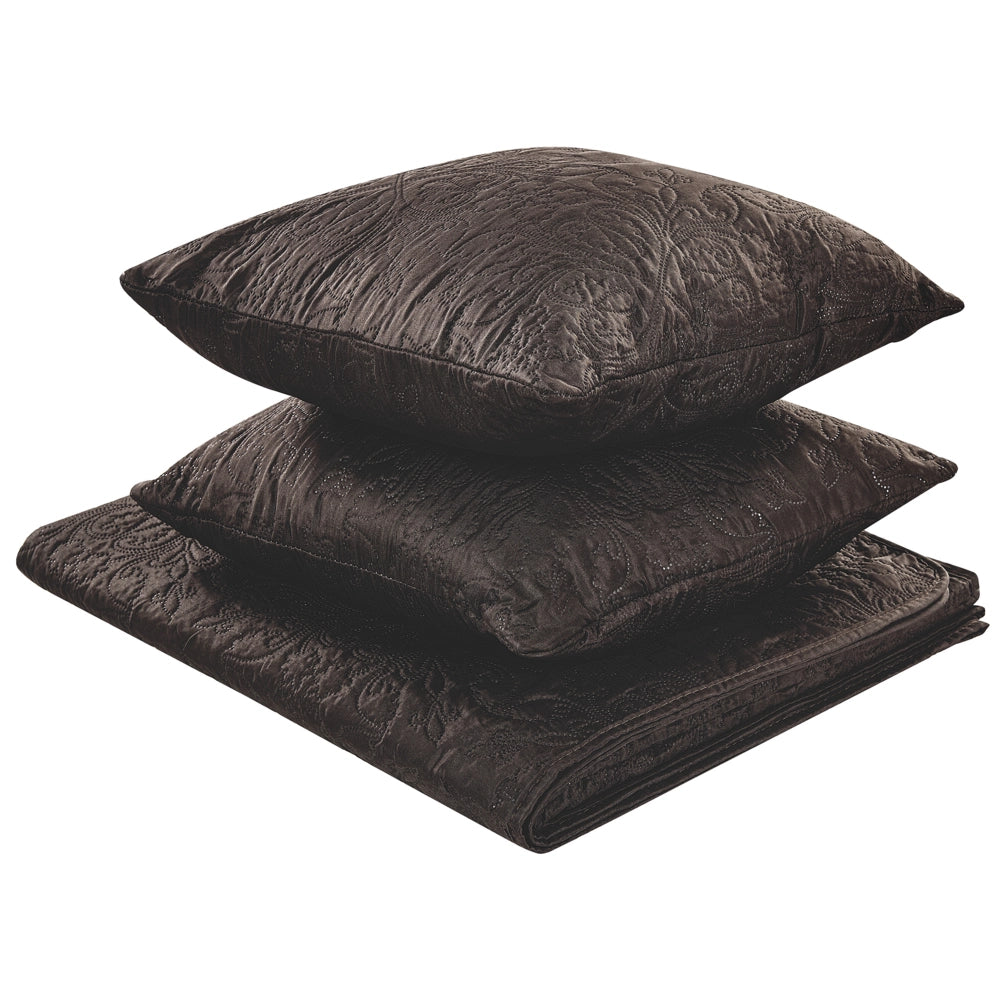 Set copriletto e cuscini tessuto in poliestere marrone 140 x 210 cm motivo goffrato decorativo biancheria da letto classico camera da letto