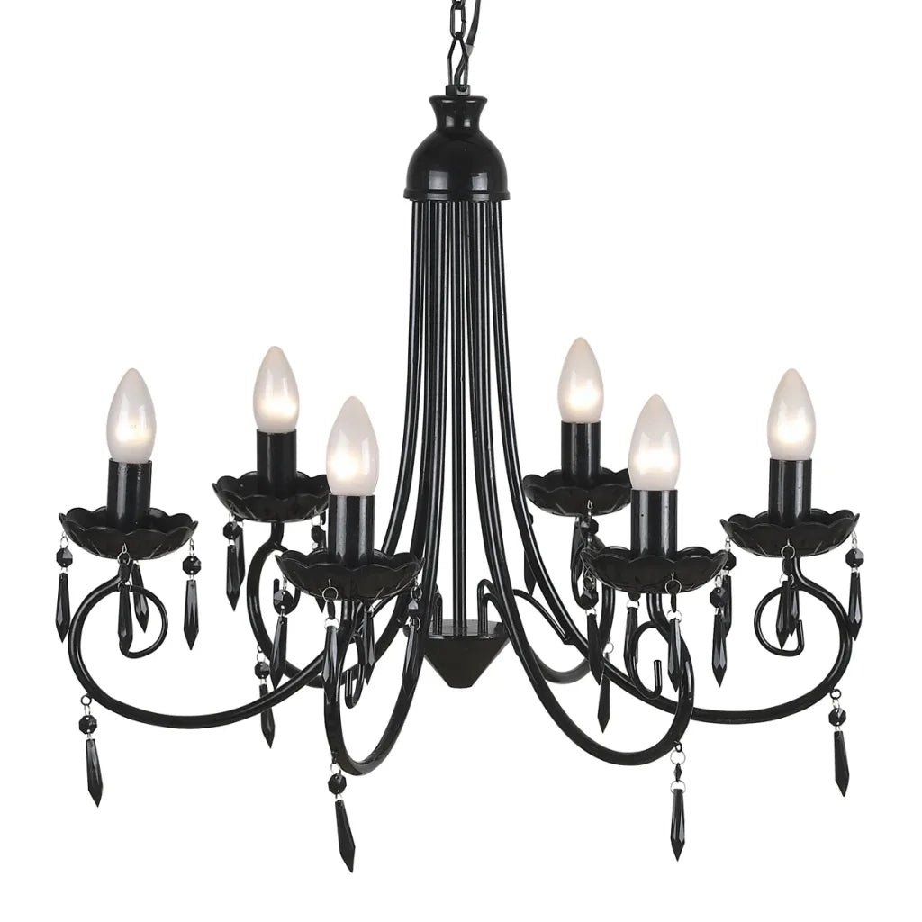 Lampada da Soffitto Pendente Elegante Nera 6 Portalampade 240689