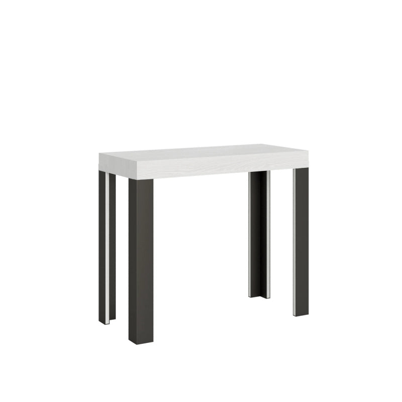 Consolle allungabile 90x40/196 cm Linea Small telaio Antracite - Bianco Frassino