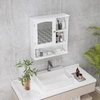 kleankin Armadio Murale Bagno Armadietto a Specchio Toilette 1 Anta Vano + Mensole Laterali MDF Bianco