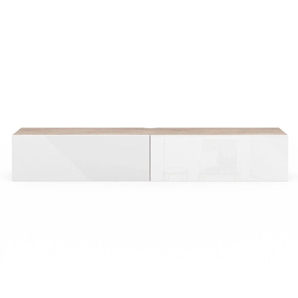IDMarket - Mueble TV suspendido ELIO 2 puertas madera y blanco 180 cm