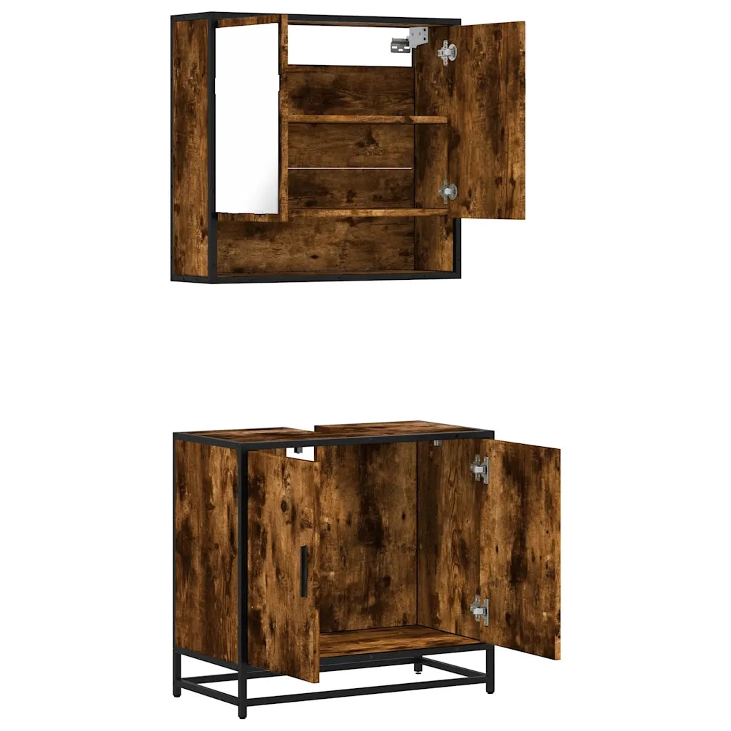 Set Mobili da Bagno 2 pz Rovere Fumo in Legno Multistrato 3300917