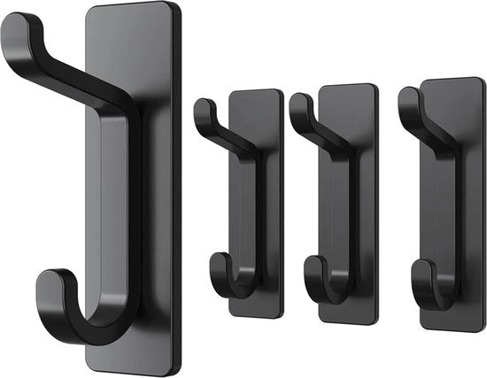 Fissaggio autoadesivo per appendiabiti, asciugamani per bagno e cucina, appendiabiti autoadesivo, fissaggio senza perforazione, impermeabile, inox, 4 pezzi - nero