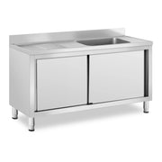 Lavello inox professionale su mobile basso con lavello inox (1 vasca: 500 x 400 x 240 mm, altezza alzatina: 100 mm, piedini regolabili) 14_0005019