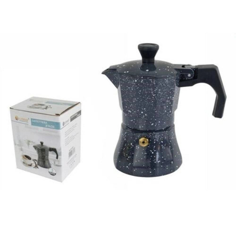 Trade Shop - Caffettiera Moka Macchinetta Caffè Espresso Effetto Pietra Misura 3 Tazze -