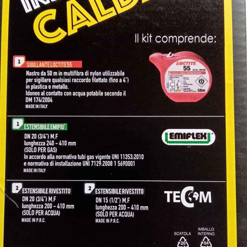 Kit di 4 flessibili per acqua e 1 per gas rivestiti - per installazione caldaia