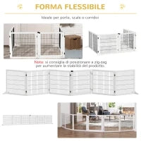 Cancelletto per Cani di Piccola/Media Taglia a 6 Pannelli Pieghevoli, in Legno e Acciaio, 432x36x70 cm, Bianco