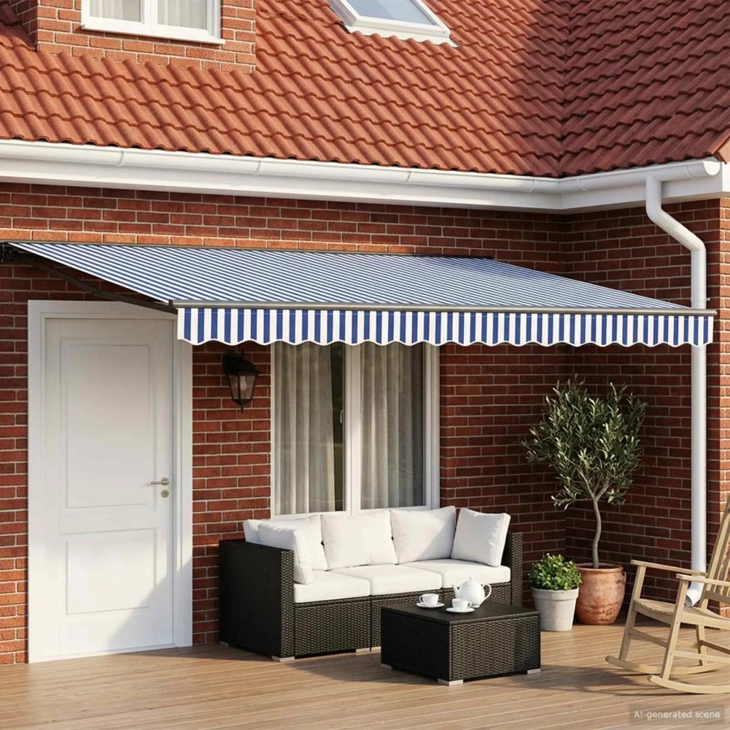 Tenda da Sole | Tenda retrattile manuale Blu e Bianco 4 x 2 m