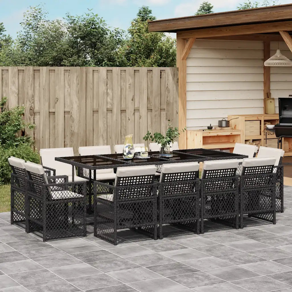 vidaXL Set da Pranzo da Giardino 13pz con Cuscini Nero in Polyrattan