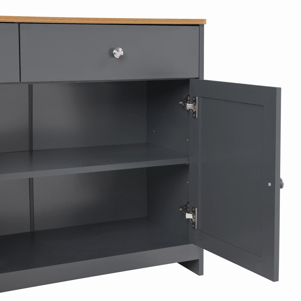 Credenza con 4 Ante e 3 Cassetti; Ripiani Regolabili; Stile Country; in MDF; Nero E Grigio; 160??37??75 cm