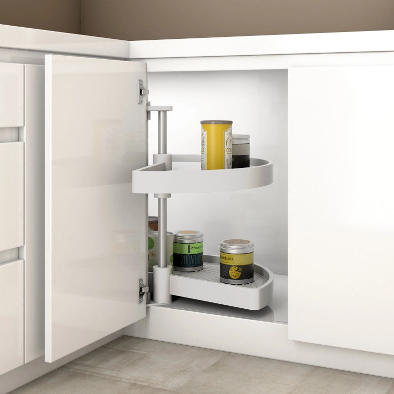 Set di piatti girevoli 3/4 Shelvo, per modulo da 900 mm, Tecnoplastica e Alluminio, Bianca