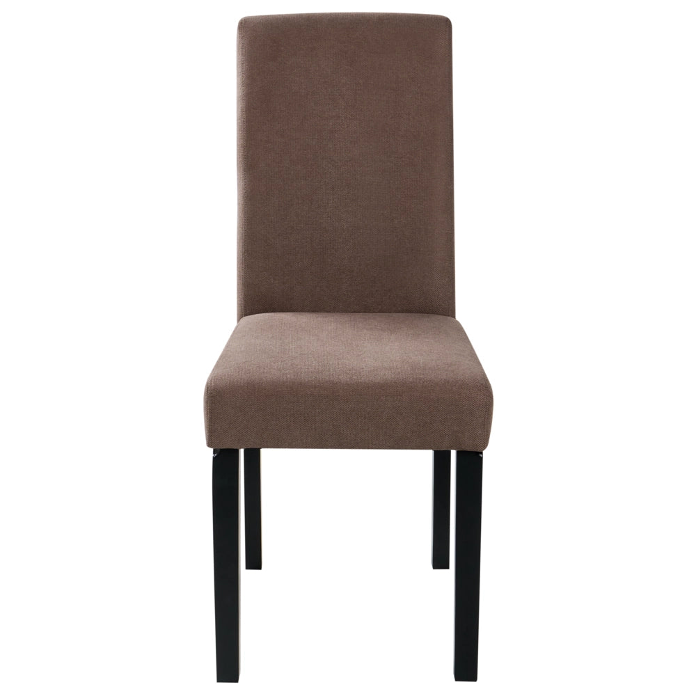 Set di 2 Sedie da Pranzo in Tessuto Marrone Gambe in Legno Moderne