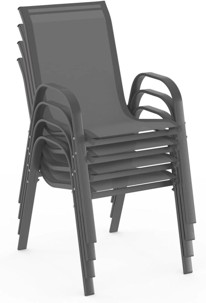 Set di 4 sedie impilabili in metallo e textilene grigio antracite LYMA