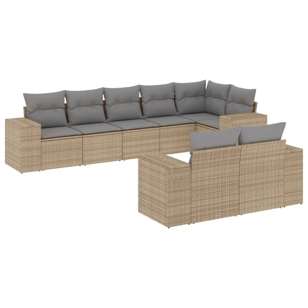 Set Divano da Giardino 8 pz con Cuscini Beige in Polyrattan 3222818