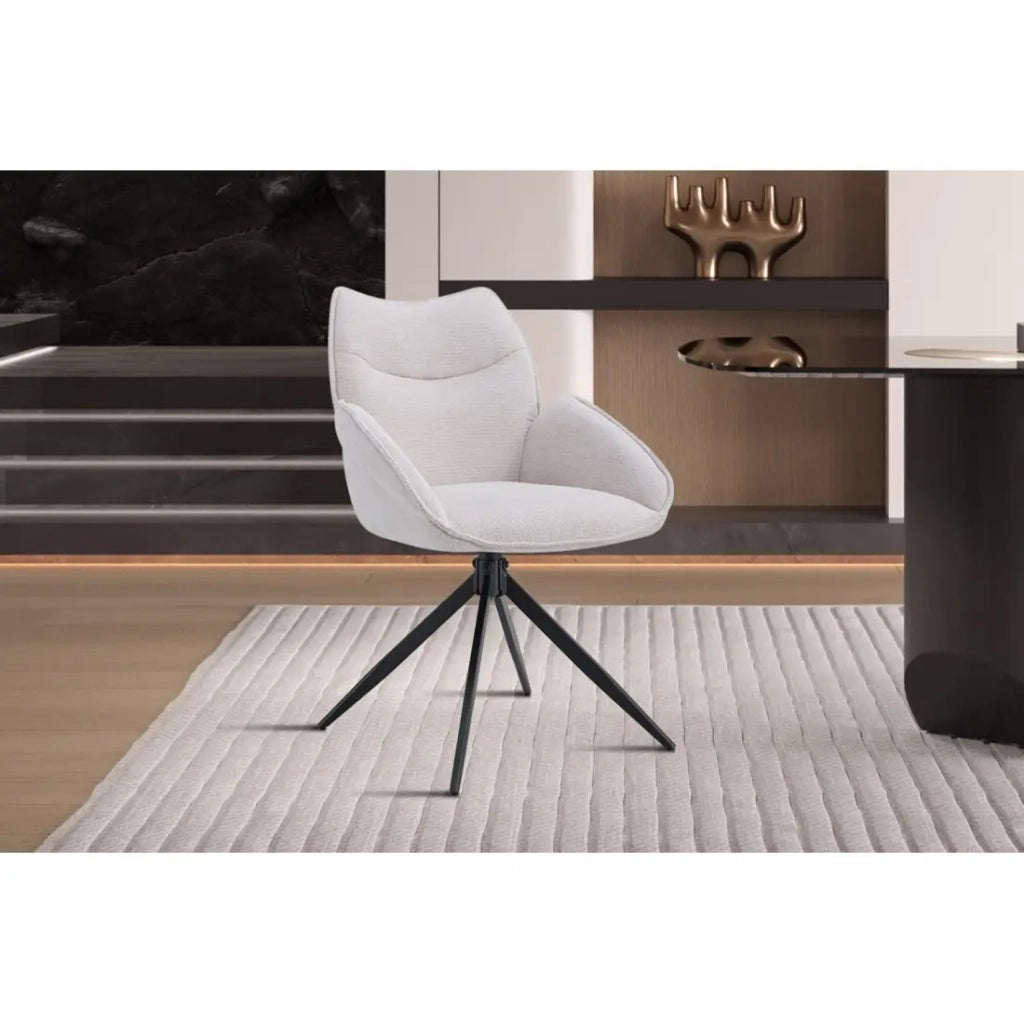 Sedia da pranzo girevole MOOREA - Tessuto beige - Piedi in metallo nero - Altezza 90 cm - Stile design/industriale