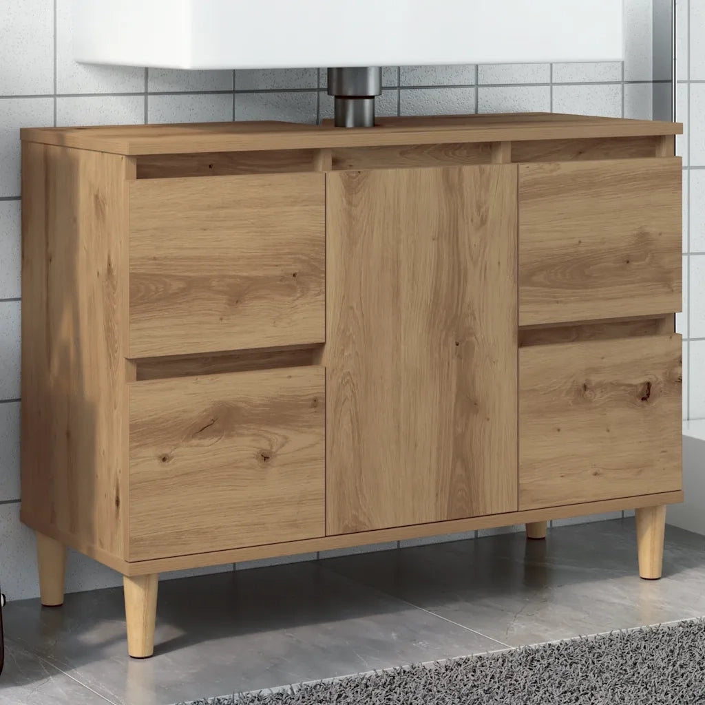 Mobile Lavabo Rovere Artigianale-Armadietto da bagno 80x33x60 cm Legno Multistrato 566273