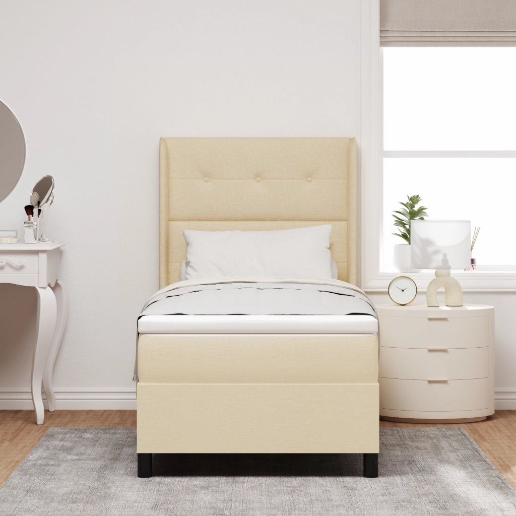 Letto Box Spring con Materasso e LED Crema 90x200 cm in Tessuto