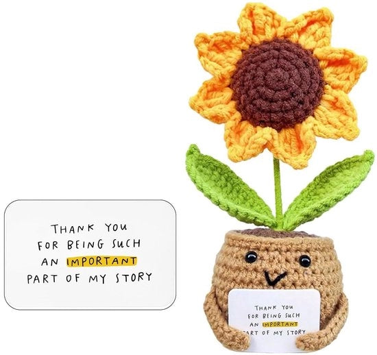 Gelukszonnebloem Schattige Metgezel Gehaakte Pop Decorazione Positiva per Bambini Decorazione per Ufficio/Camera da Letto Porta Gioia e Vitalità Knuffelpop