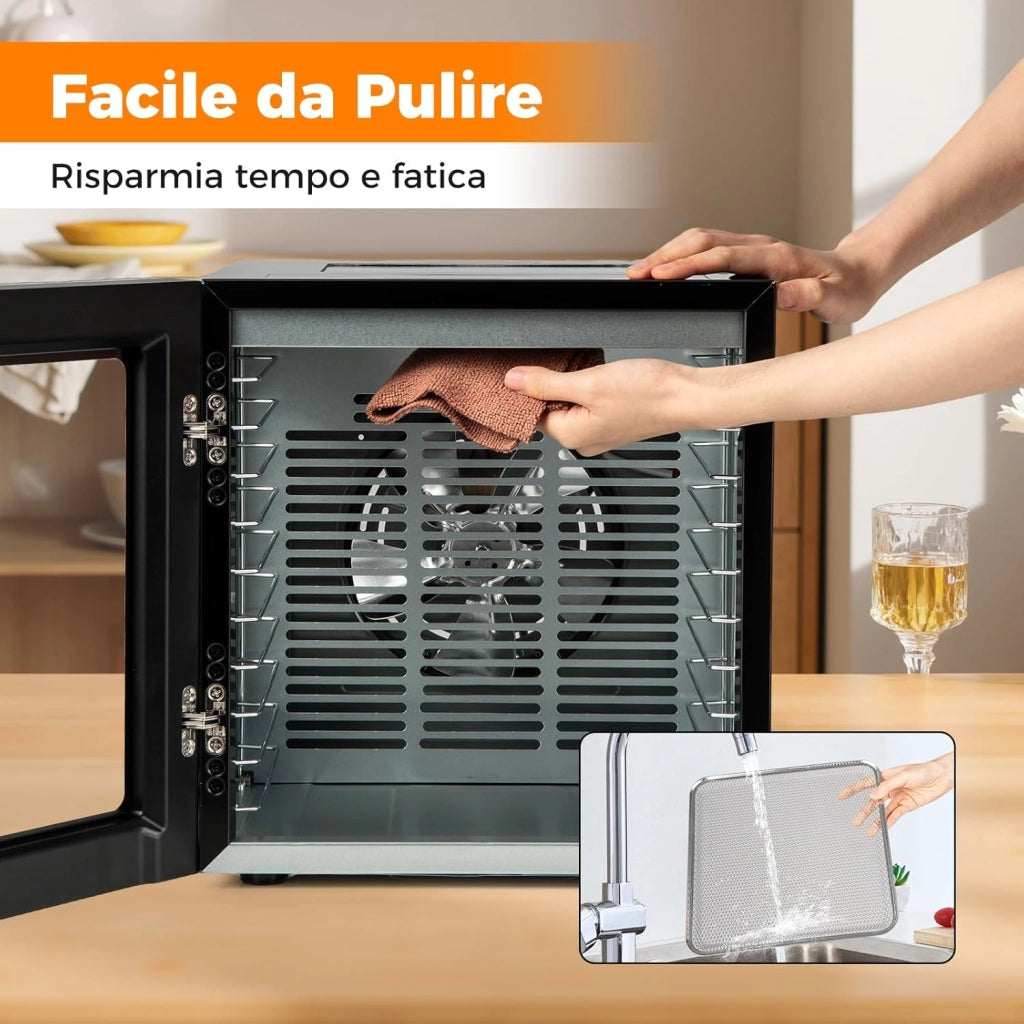 850W Essiccatore Alimentare, Disidratatore per Cibo in Acciaio Inox con 10 Vassoi, 10 Programmi, Timer e Temperatura da 30-75℃, Accessori Inclusi, per Frutta, Verdura e Carne